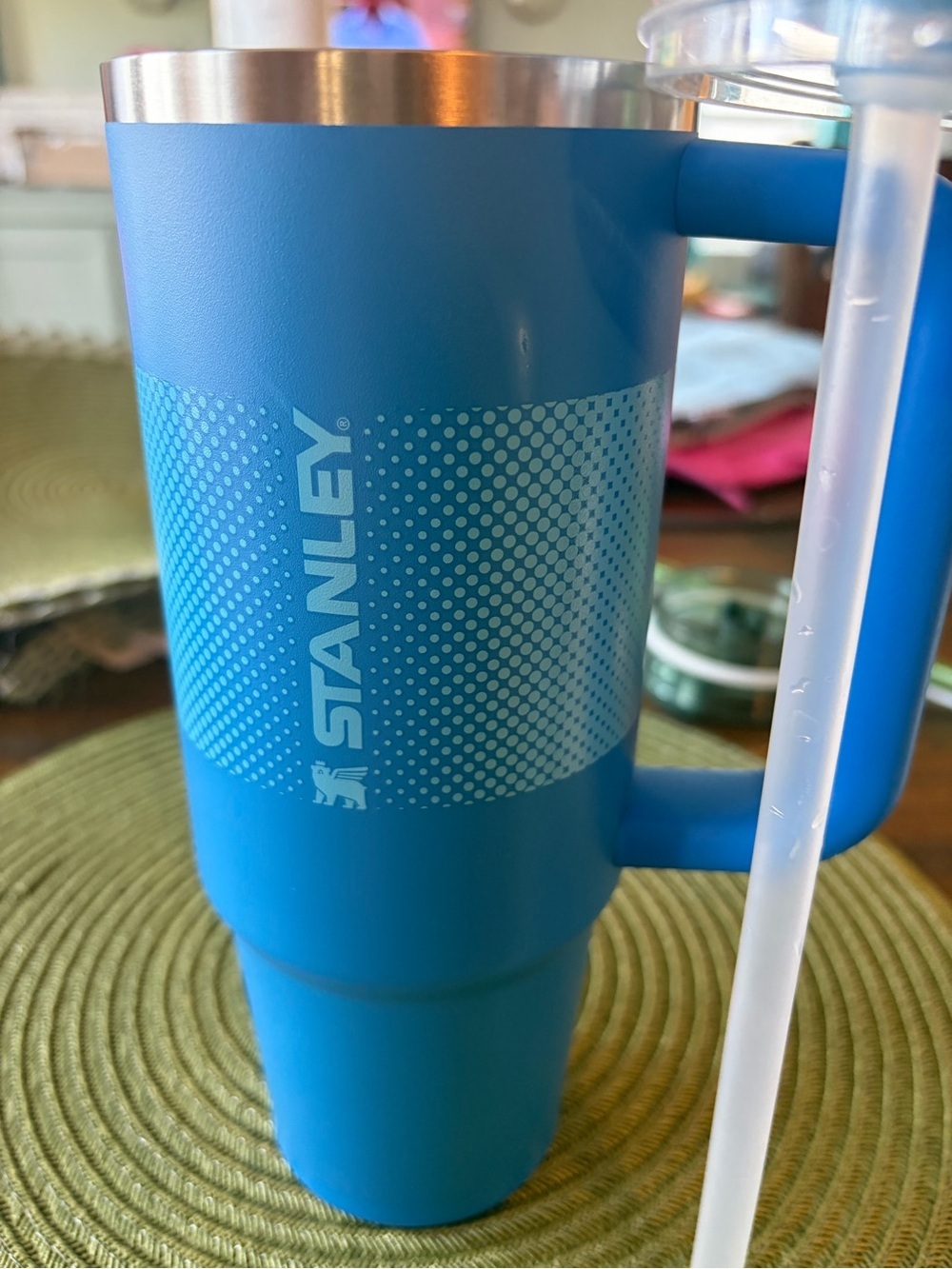 Stanley Bright Blue Insulated Travel Mug with Handle and Straw